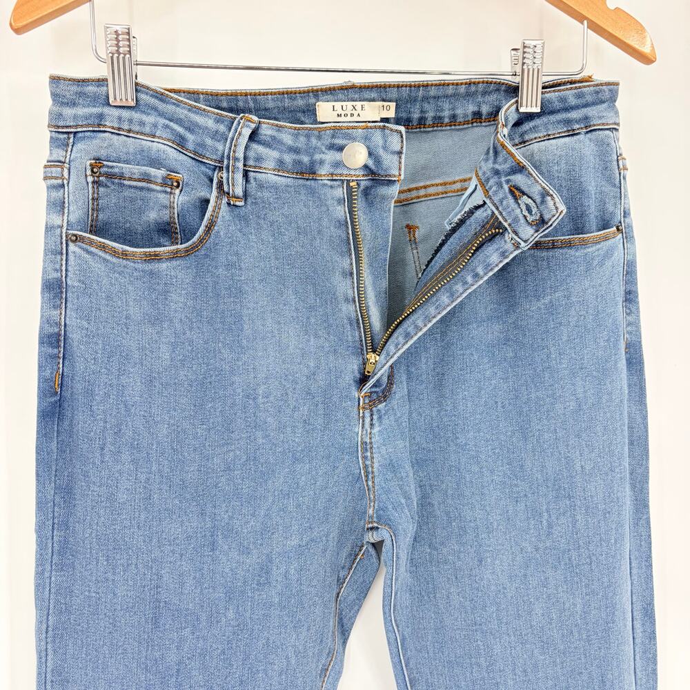 Luxe Moda Y2K Festival Flare Womens Jeans Sz 10/12 Ruffle Hem Bell Bottom Disco - Picture 5 of 11